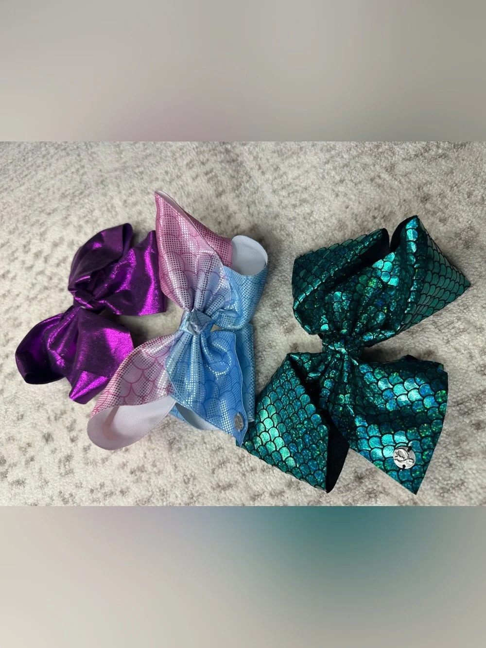 Justice Purple, Pink/Blue Ombre, and Teal Mermaid Hair Bows - Set of 3 - Picture 2 of 8